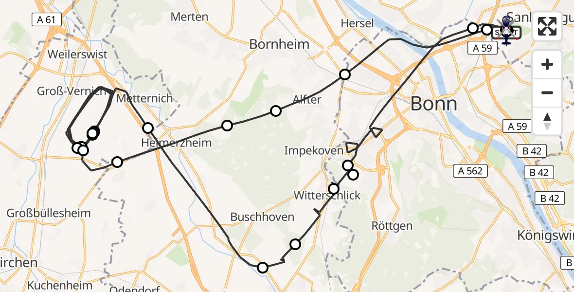 Flugroute Polizeihubschrauber Sankt Augustin - Sankt Augustin, 29 Juni 2026, 09:06
