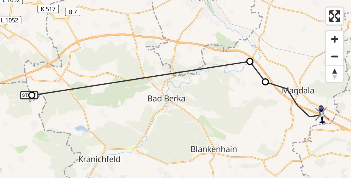 Flugroute Polizeihubschrauber Amt Wachsenburg - Magdala, 29 Juni 2026, 09:11
