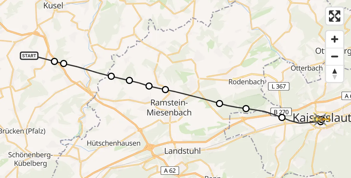 Flugroute Rettungshubschrauber Wahnwegen - Westpfalz Hospital Kaiserslautern, 29 Juni 2026, 09:12