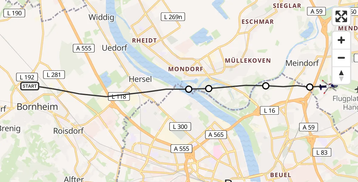 Flugroute Polizeihubschrauber Bornheim - Sankt Augustin, 29 Juni 2026, 09:28