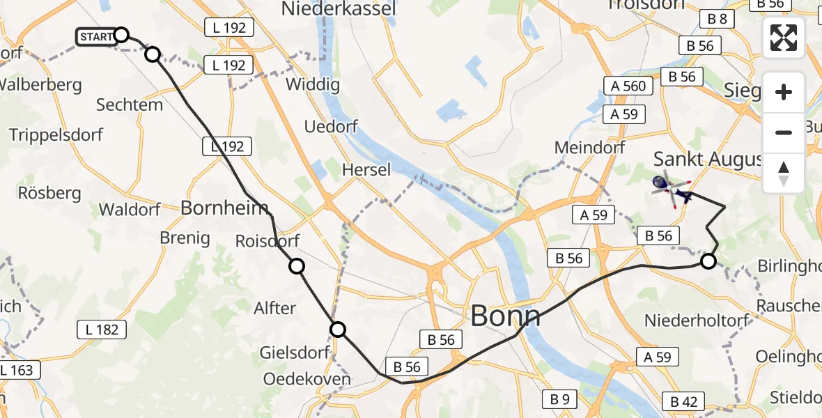 Flugroute Polizeihubschrauber Brühl - Sankt Augustin, 29 Juni 2026, 09:34