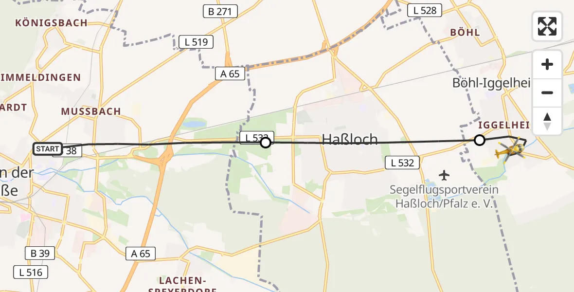 Flugroute Rettungshubschrauber Neustadt an der Weinstraße - Böhl-Iggelheim, 29 Juni 2026, 09:35