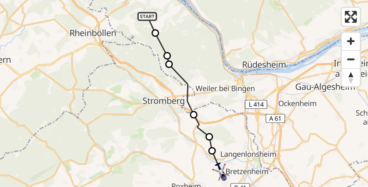 Flugroute Polizeihubschrauber Manubach - Bad Kreuznach, 29 Juni 2026, 09:39