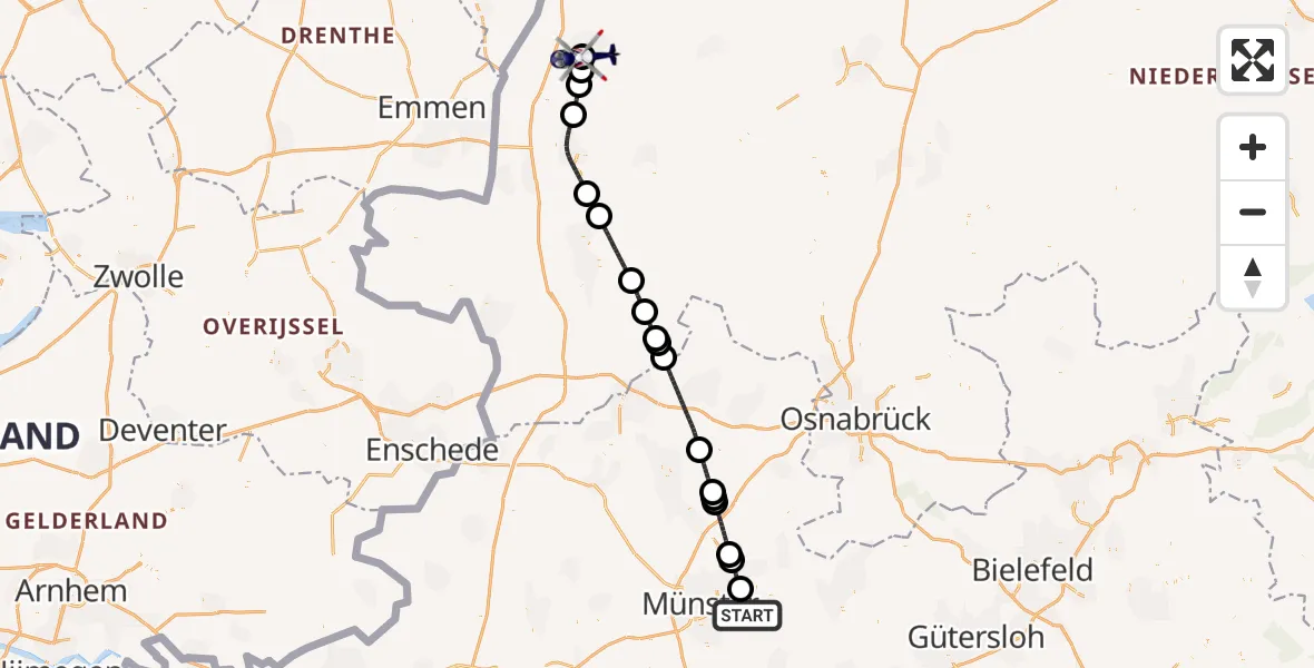 Flugroute Polizeihubschrauber Telgte - Lathen, 29 Juni 2026, 09:45