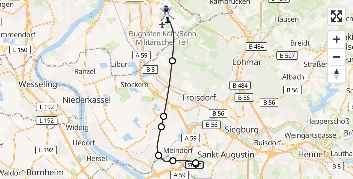Flugroute Polizeihubschrauber Sankt Augustin - Köln Bonn Flughafen, 29 Juni 2026, 09:46