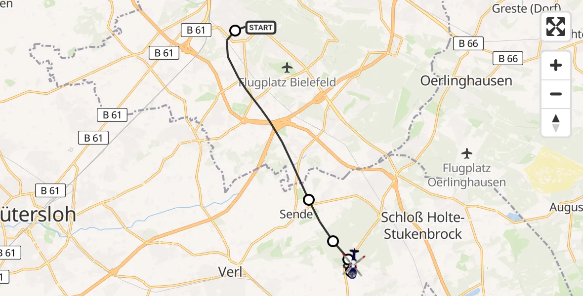Flugroute Polizeihubschrauber Luftrettungszentrum Bielefeld - Schloß Holte-Stukenbrock, 29 Juni 2026, 09:48