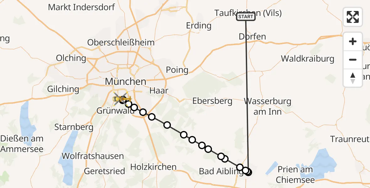 Flugroute Rettungshubschrauber Taufkirchen (Vils) - ADAC Air Rescue Center Hubschrauberlandeplatz (Christoph 1), 29 Juni 2026, 09:53