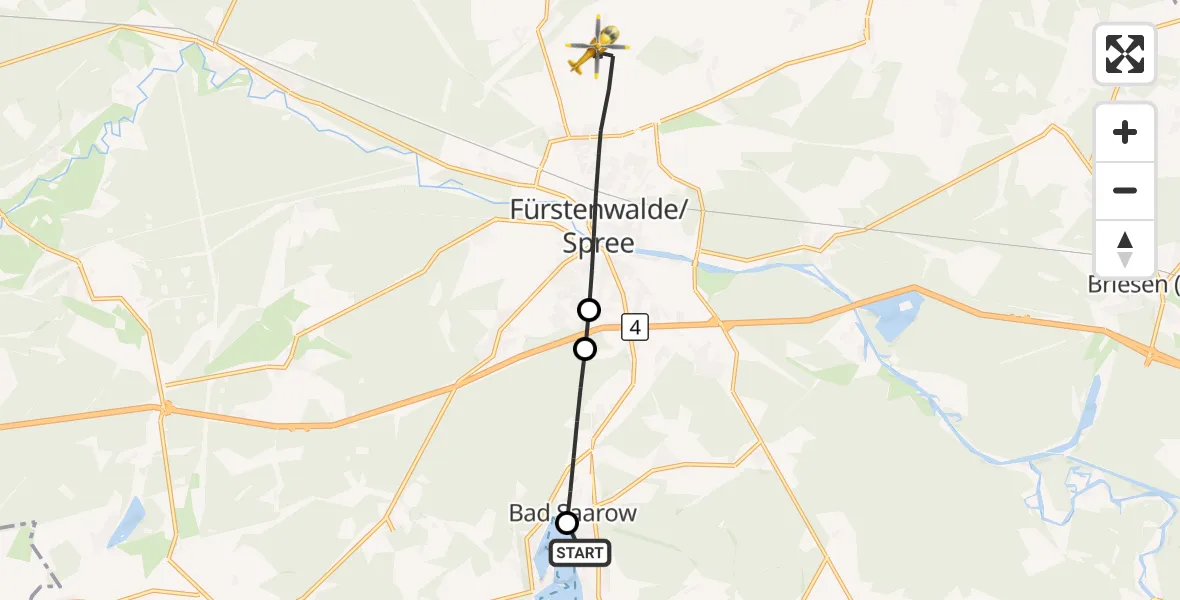 Flugroute Rettungshubschrauber Bad Saarow Hospital - Fürstenwalde/Spree, 29 Juni 2026, 09:58