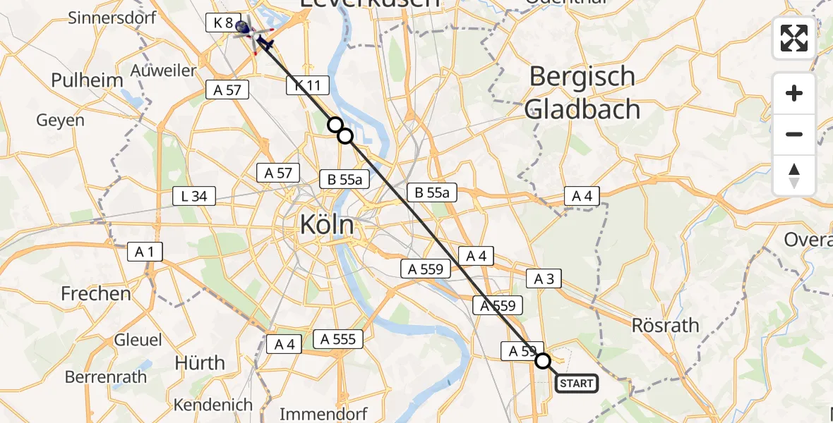 Flugroute Polizeihubschrauber Köln Bonn Flughafen - Köln, 29 Juni 2026, 10:01