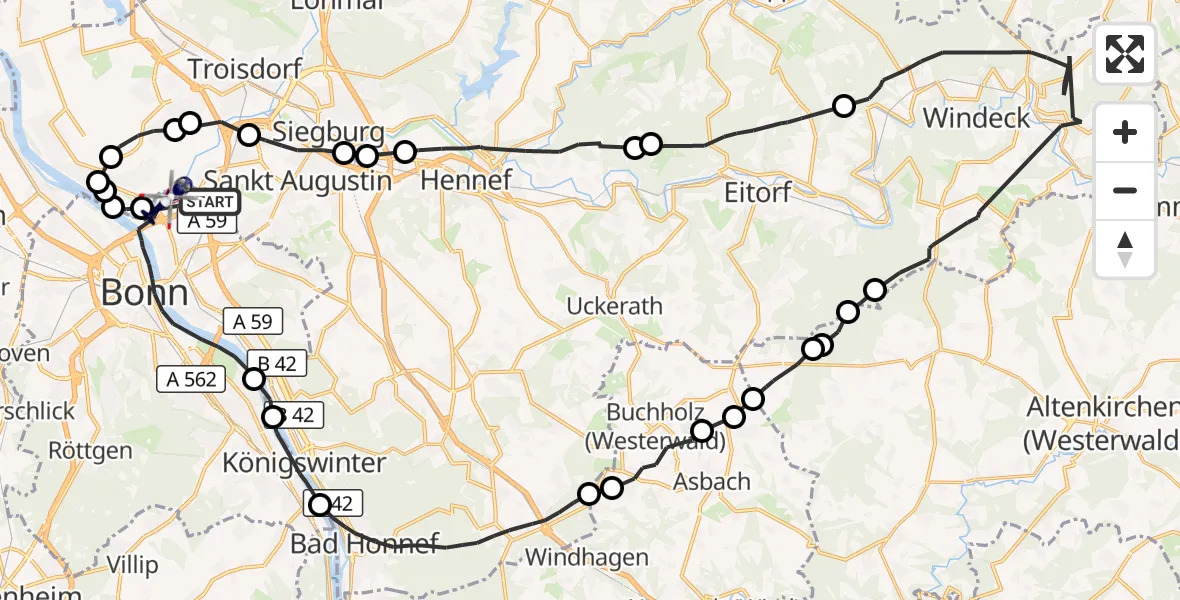 Flugroute Polizeihubschrauber Bonn - Bonn, 29 Juni 2026, 10:04