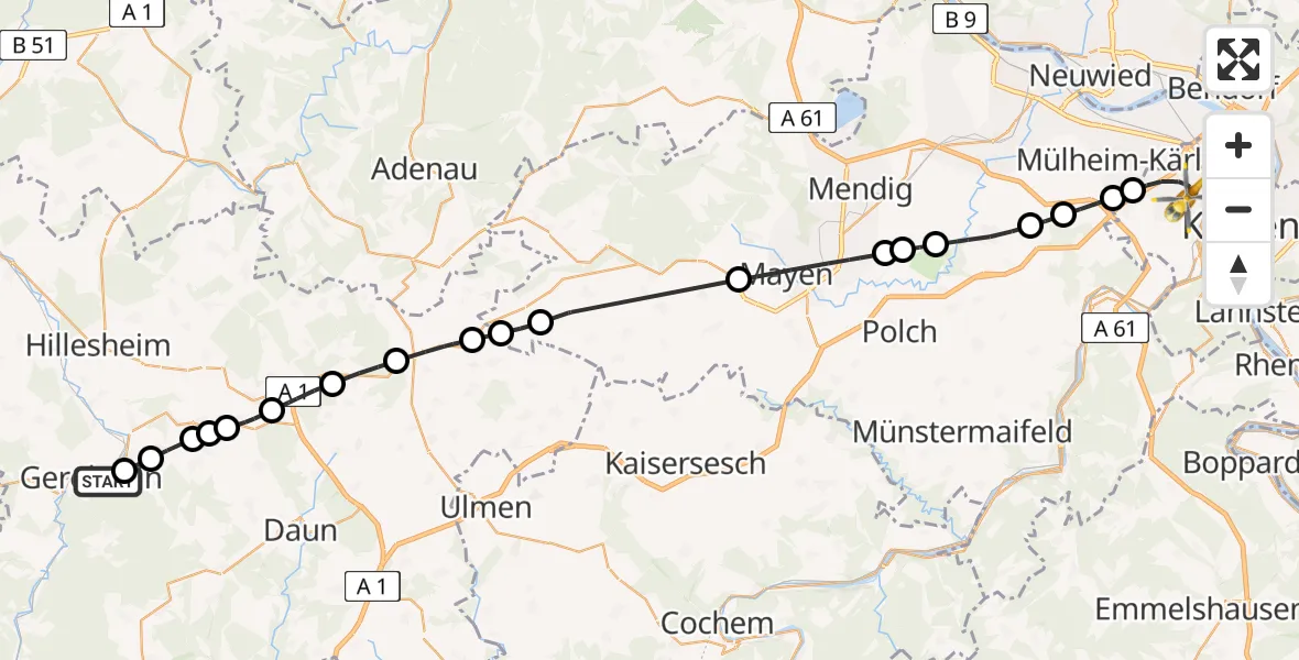 Flugroute Rettungshubschrauber Gerolstein - Koblenz, 29 Juni 2026, 10:05