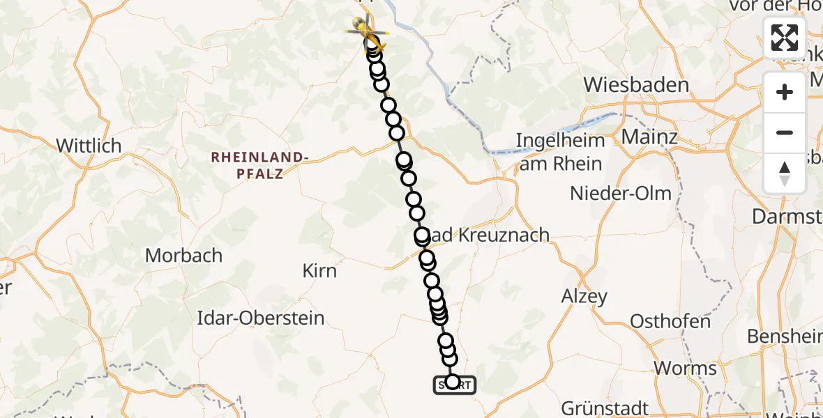 Flugroute Rettungshubschrauber Imsweiler UL - Dörth, 29 Juni 2026, 10:17