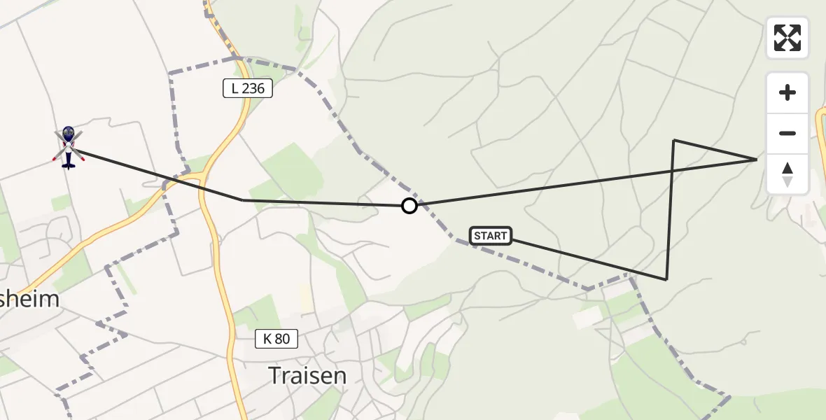 Flugroute Polizeihubschrauber Bad Kreuznach - Hüffelsheim, 29 Juni 2026, 10:20