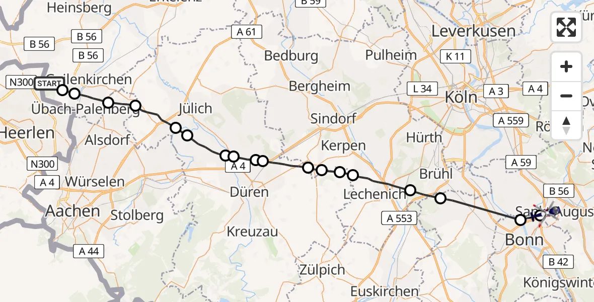 Flugroute Polizeihubschrauber Militärflugplatz Geilenkirchen - Sankt Augustin, 29 Juni 2026, 10:27