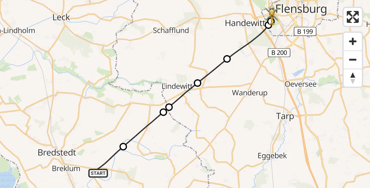 Flugroute Rettungshubschrauber Drelsdorf - Flensburg-Schäferhaus Flughafen, 29 Juni 2026, 10:29