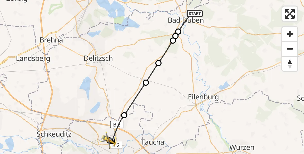 Flugroute Rettungshubschrauber Bad Düben - Sankt Georg Hospital Leipzig Reserve, 29 Juni 2026, 10:30