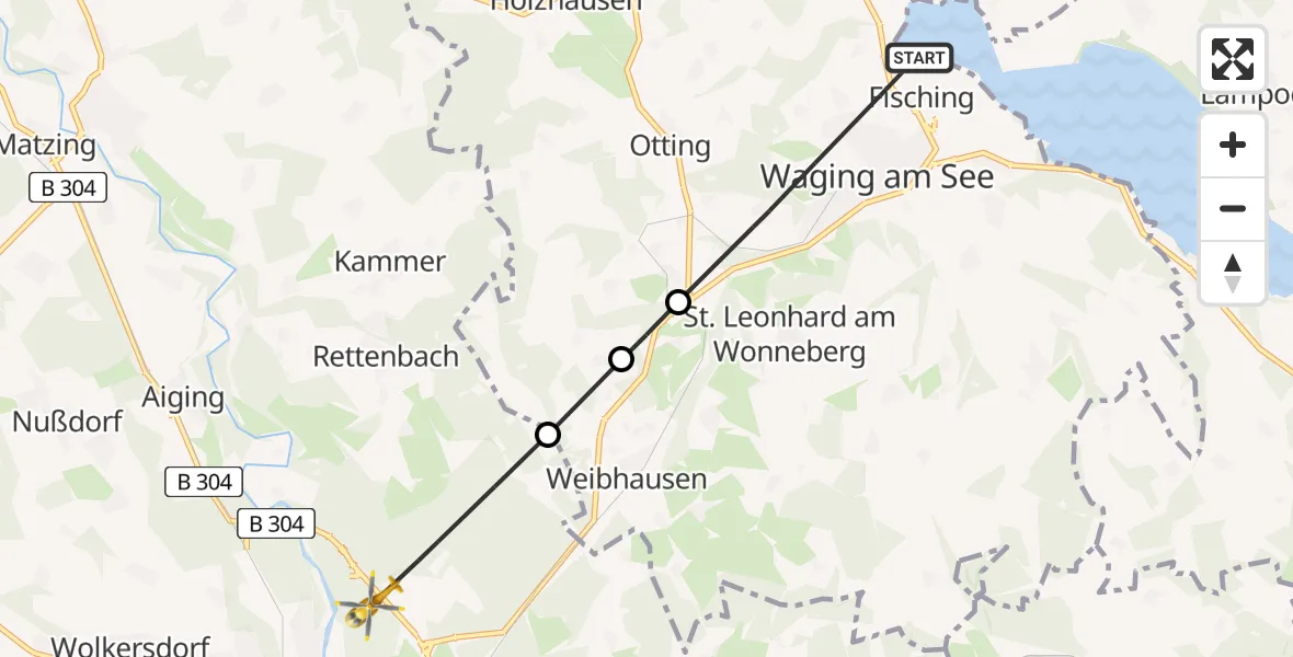 Flugroute Rettungshubschrauber Waging a.See - Traunstein, 29 Juni 2026, 10:33