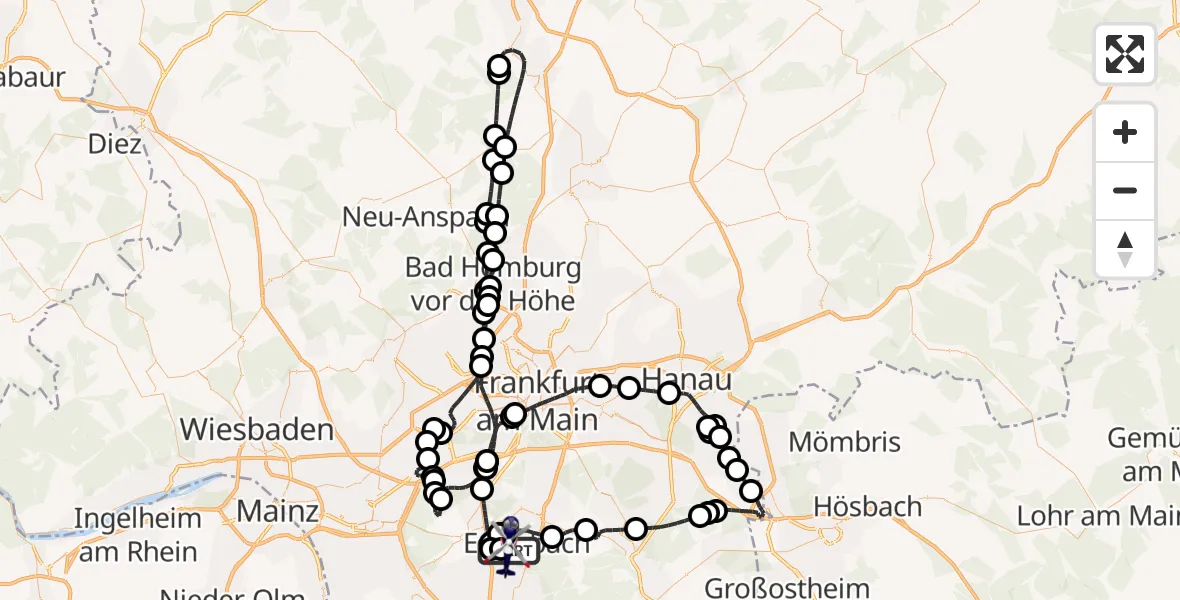 Flugroute Polizeihubschrauber Flughafen Frankfurt-Egelsbach - Flughafen Frankfurt-Egelsbach, 29 Juni 2026, 10:33