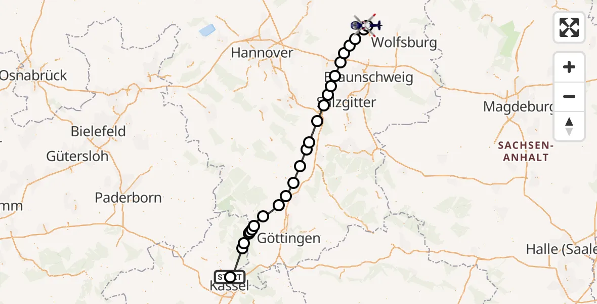 Flugroute Polizeihubschrauber Fuldatal Bundespolizei Hubschrauberlandeplatz - Gifhorn Bundespolizei Hubschrauberlandeplatz, 29 Juni 2026, 10:36