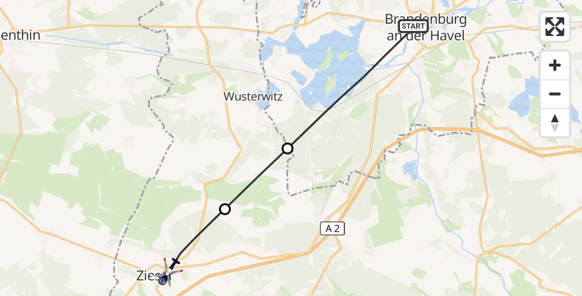 Flugroute Polizeihubschrauber Brandenburg an der Havel - Ziesar, 29 Juni 2026, 10:44