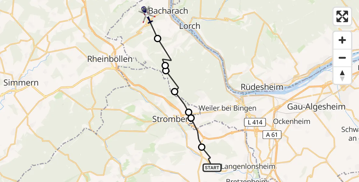 Flugroute Polizeihubschrauber Guldental - Bacharach, 29 Juni 2026, 10:44