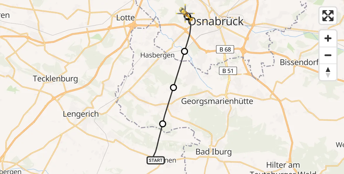 Flugroute Ambulanzhubschrauber Lienen - Osnabrück Hospital, 29 Juni 2026, 11:01
