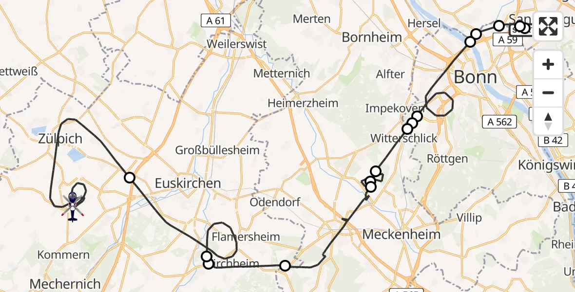Flugroute Polizeihubschrauber Sankt Augustin - Zülpich, 29 Juni 2026, 11:06