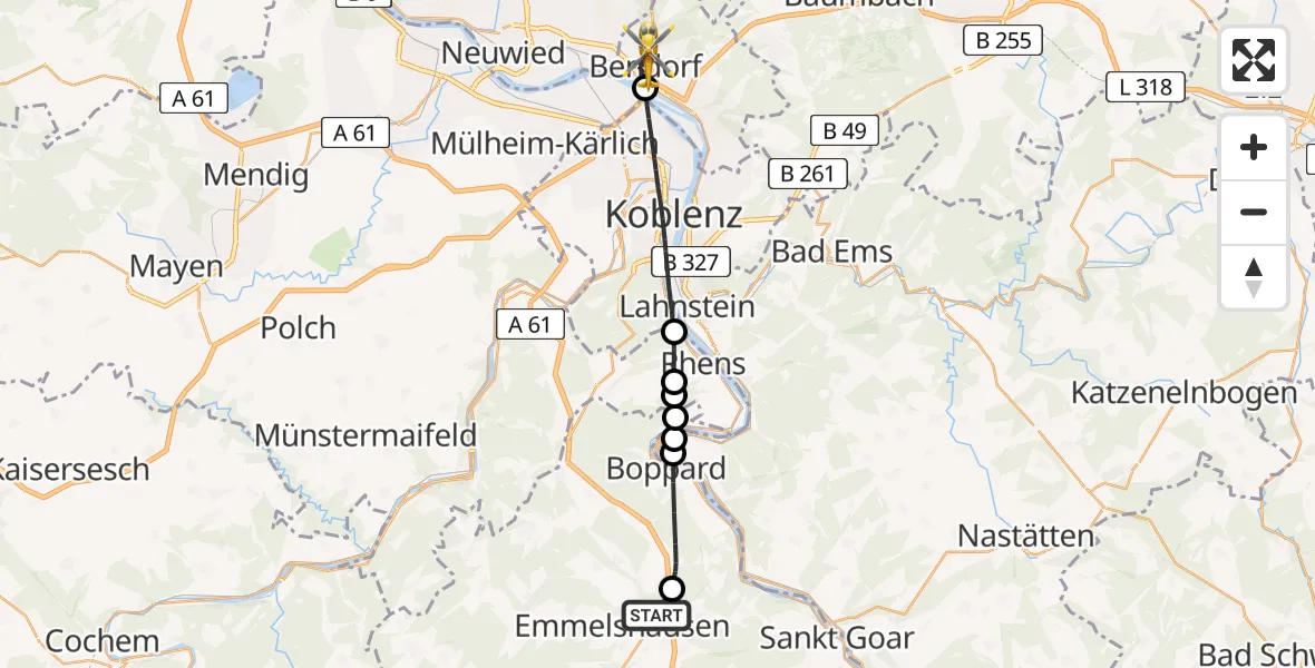 Flugroute Rettungshubschrauber Dörth - Bendorf, 29 Juni 2026, 11:07