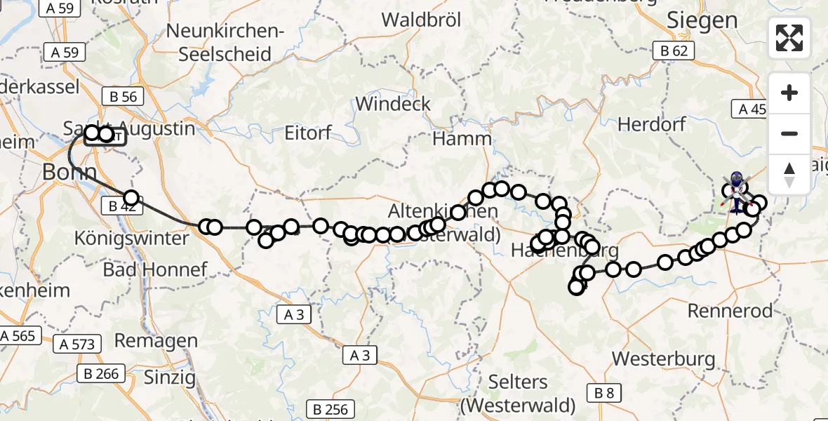 Flugroute Polizeihubschrauber Sankt Augustin - Siegerland Flughafen, 29 Juni 2026, 11:14