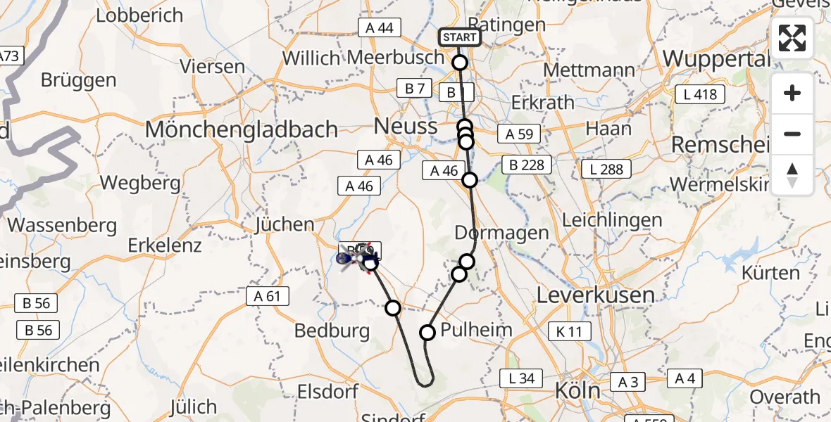 Flugroute Polizeihubschrauber Düsseldorf Flughafen - Grevenbroich, 29 Juni 2026, 11:23