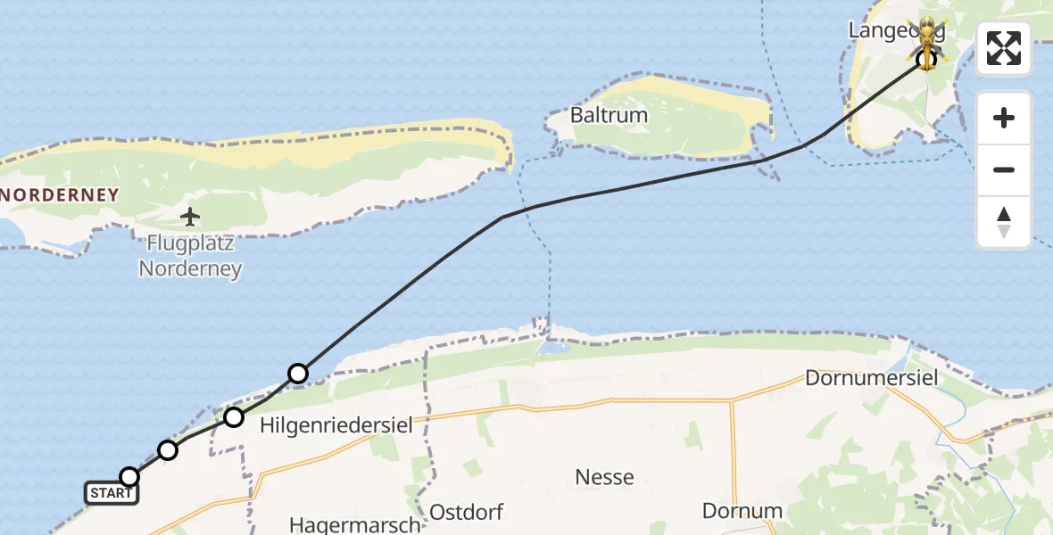 Flugroute Ambulanzhubschrauber Noordzee - Langeoog Flughafen, 29 Juni 2026, 11:23