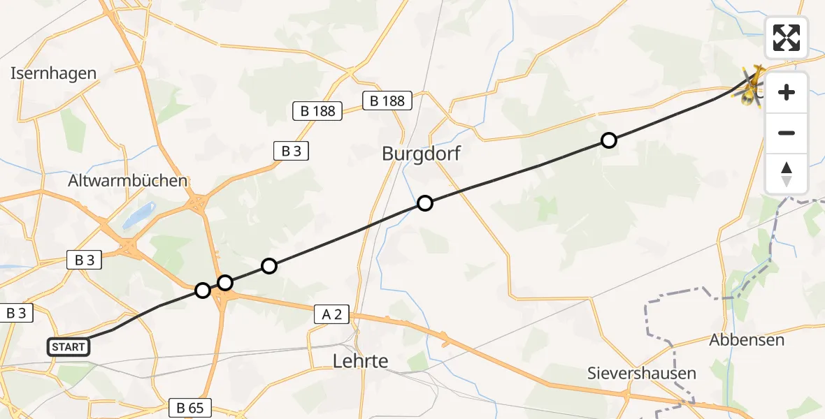 Flugroute Rettungshubschrauber Hannover - Uetze, 29 Juni 2026, 11:27