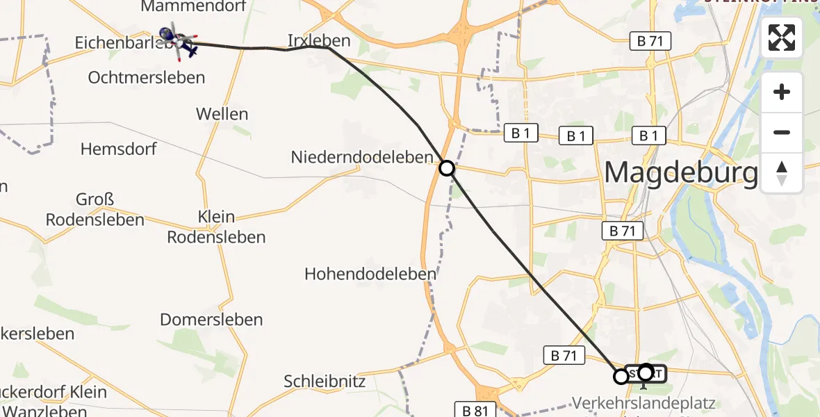 Flugroute Polizeihubschrauber Magdeburg City Flugplatz - Hohe Börde, 29 Juni 2026, 11:27