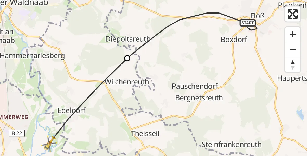 Flugroute Rettungshubschrauber Floß - Weiden i.d.OPf., 29 Juni 2026, 11:28