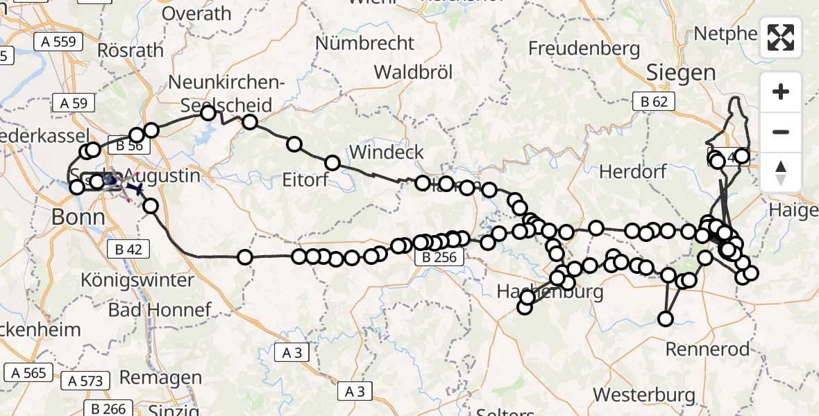 Flugroute Polizeihubschrauber Sankt Augustin - Sankt Augustin, 29 Juni 2026, 11:28