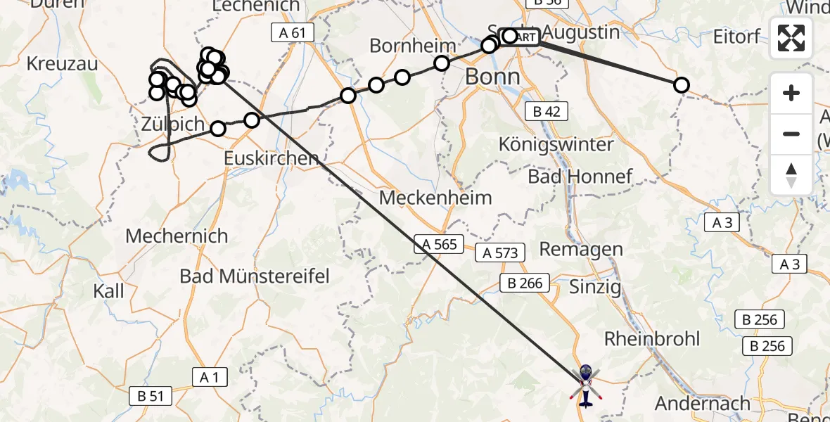 Flugroute Polizeihubschrauber Sankt Augustin - Niederzissen, 29 Juni 2026, 11:32