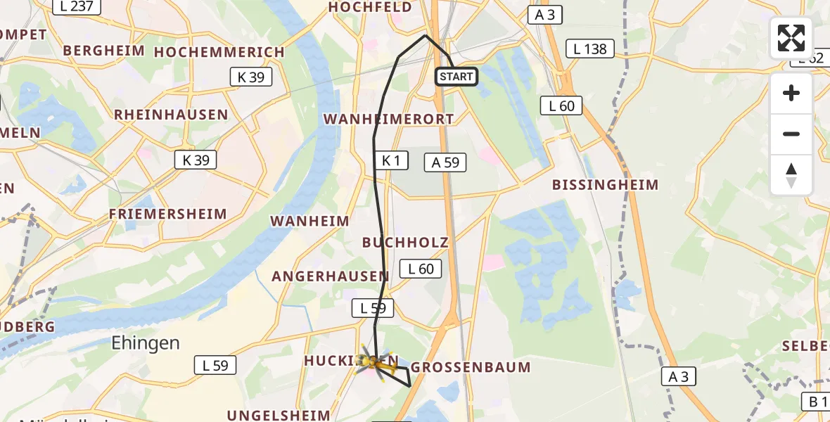 Flugroute Rettungshubschrauber Duisburg - Duisburg, 29 Juni 2026, 11:32