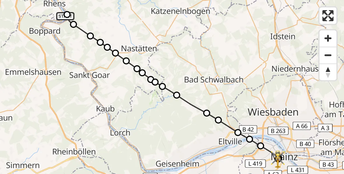Flugroute Rettungshubschrauber Spay - Mainz University Hospital, 29 Juni 2026, 11:36