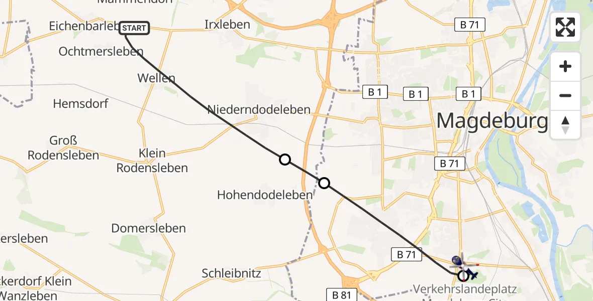 Flugroute Polizeihubschrauber Hohe Börde - Magdeburg City Flugplatz, 29 Juni 2026, 11:40