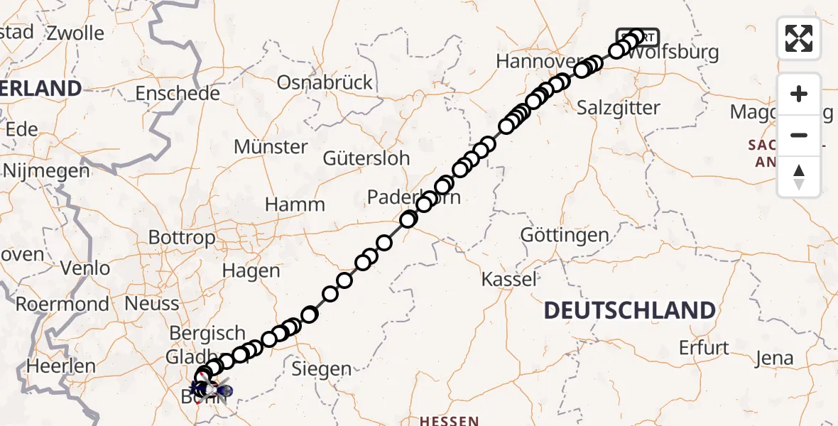 Flugroute Polizeihubschrauber Gifhorn Bundespolizei Hubschrauberlandeplatz - Sankt Augustin, 29 Juni 2026, 11:44