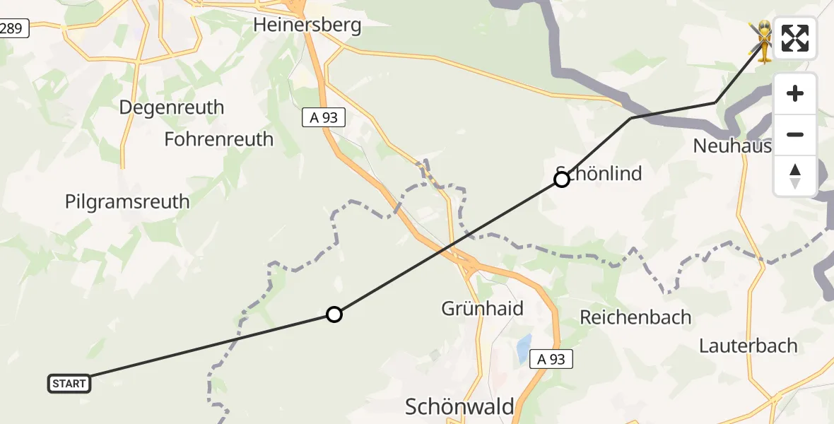 Flugroute Rettungshubschrauber Rehau - Rehau, 29 Juni 2026, 11:45