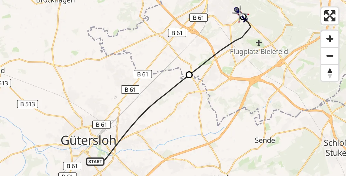 Flugroute Polizeihubschrauber Gütersloh - Luftrettungszentrum Bielefeld, 29 Juni 2026, 11:46