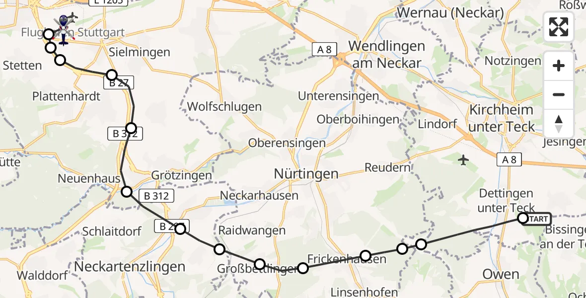 Flugroute Polizeihubschrauber Teck Gleitflugfeld - Flughafen Stuttgart, 29 Juni 2026, 11:48