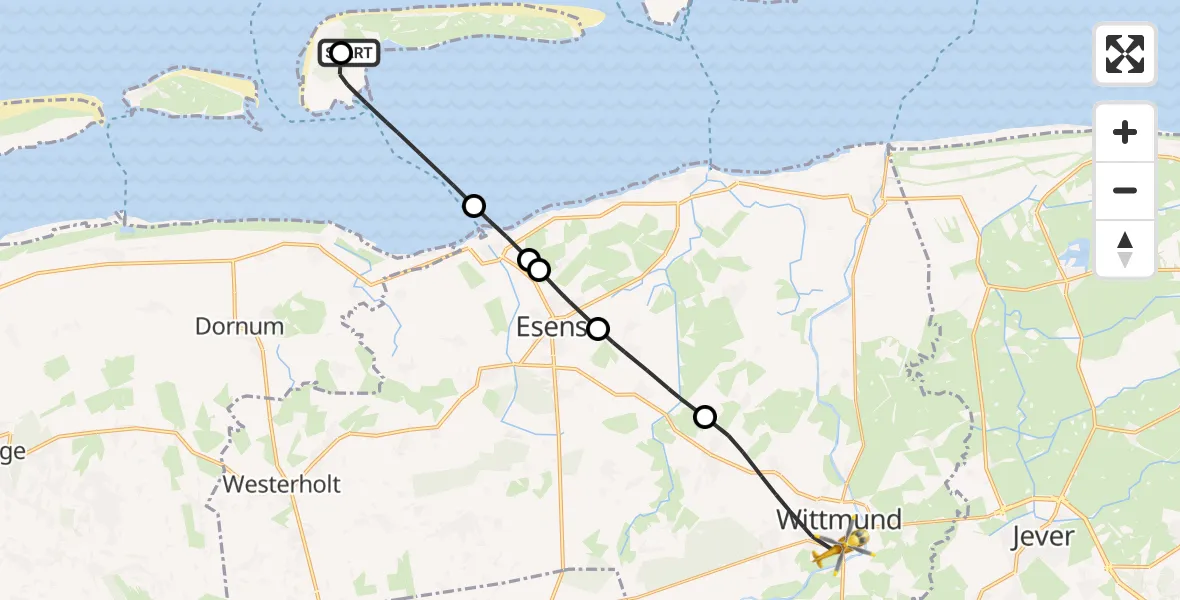 Flugroute Ambulanzhubschrauber Langeoog Flughafen - Wittmund, 29 Juni 2026, 11:54