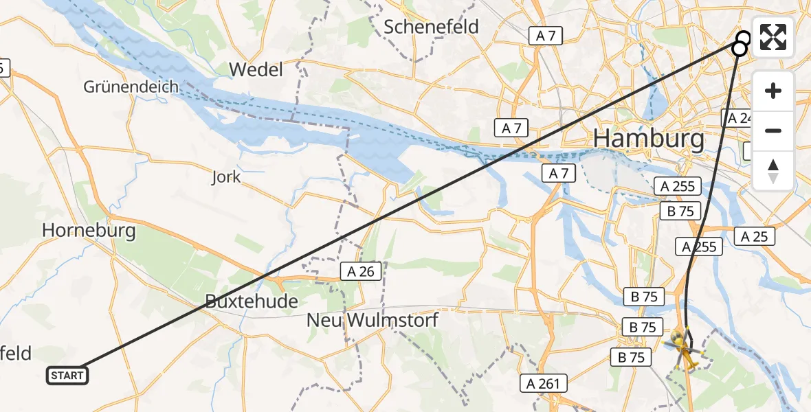 Flugroute Rettungshubschrauber Harsefeld - Hamburg, 29 Juni 2026, 11:55