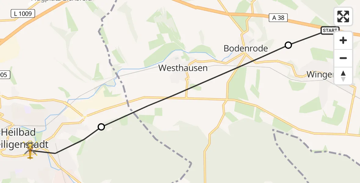 Flugroute Rettungshubschrauber Wingerode - Heilbad Heiligenstadt, 29 Juni 2026, 11:55