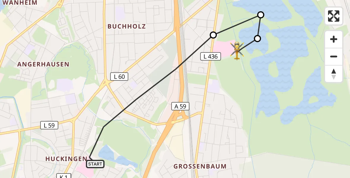 Flugroute Rettungshubschrauber Duisburg - Duisburg Air Rescue Hubschrauberlandeplatz (Christoph 9), 29 Juni 2026, 11:56