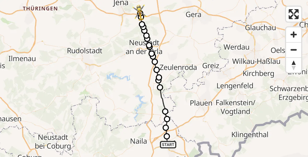 Flugroute Rettungshubschrauber Hof - Ruttersdorf-Lotschen, 29 Juni 2026, 11:59