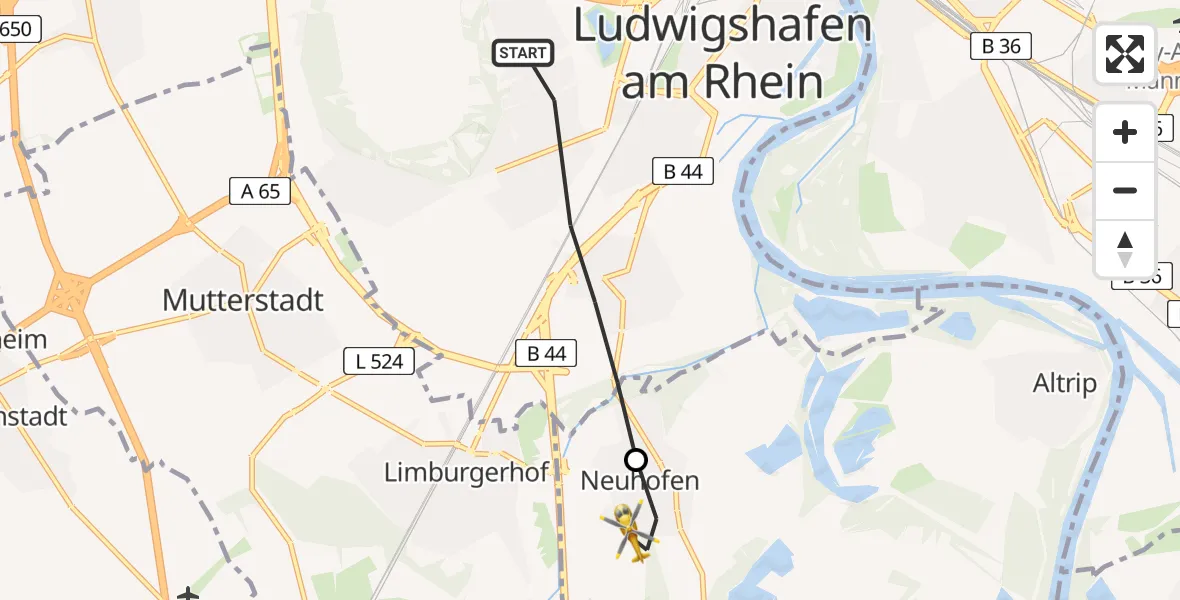 Flugroute Rettungshubschrauber Ludwigshafen am Rhein - Neuhofen, 29 Juni 2026, 12:03
