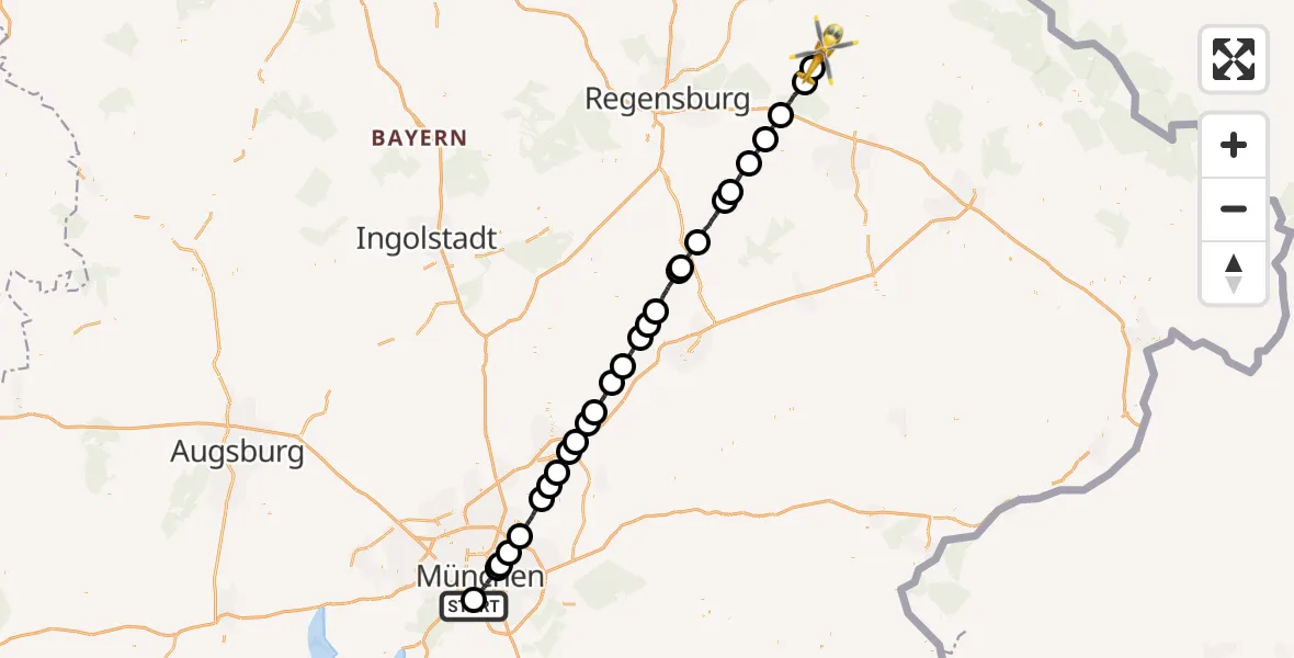 Flugroute Rettungshubschrauber ADAC Air Rescue Center Hubschrauberlandeplatz (Christoph 1) - Falkenstein, 29 Juni 2026, 12:11
